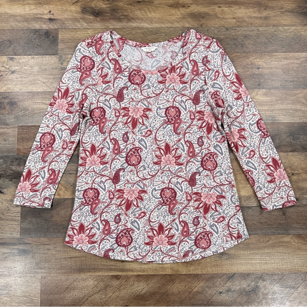 Lucky Brand Womens Shirt Medium Red Paisly Lightweight Floral Top
